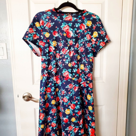 navy blue dress with yellow flowers